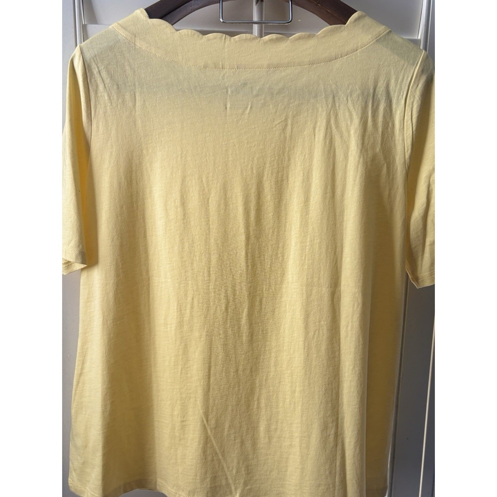 Talbots Size 1X Yellow Scallop Neck Pima Cotton Women Blouse Top Short Sleeve - Picture 5 of 9